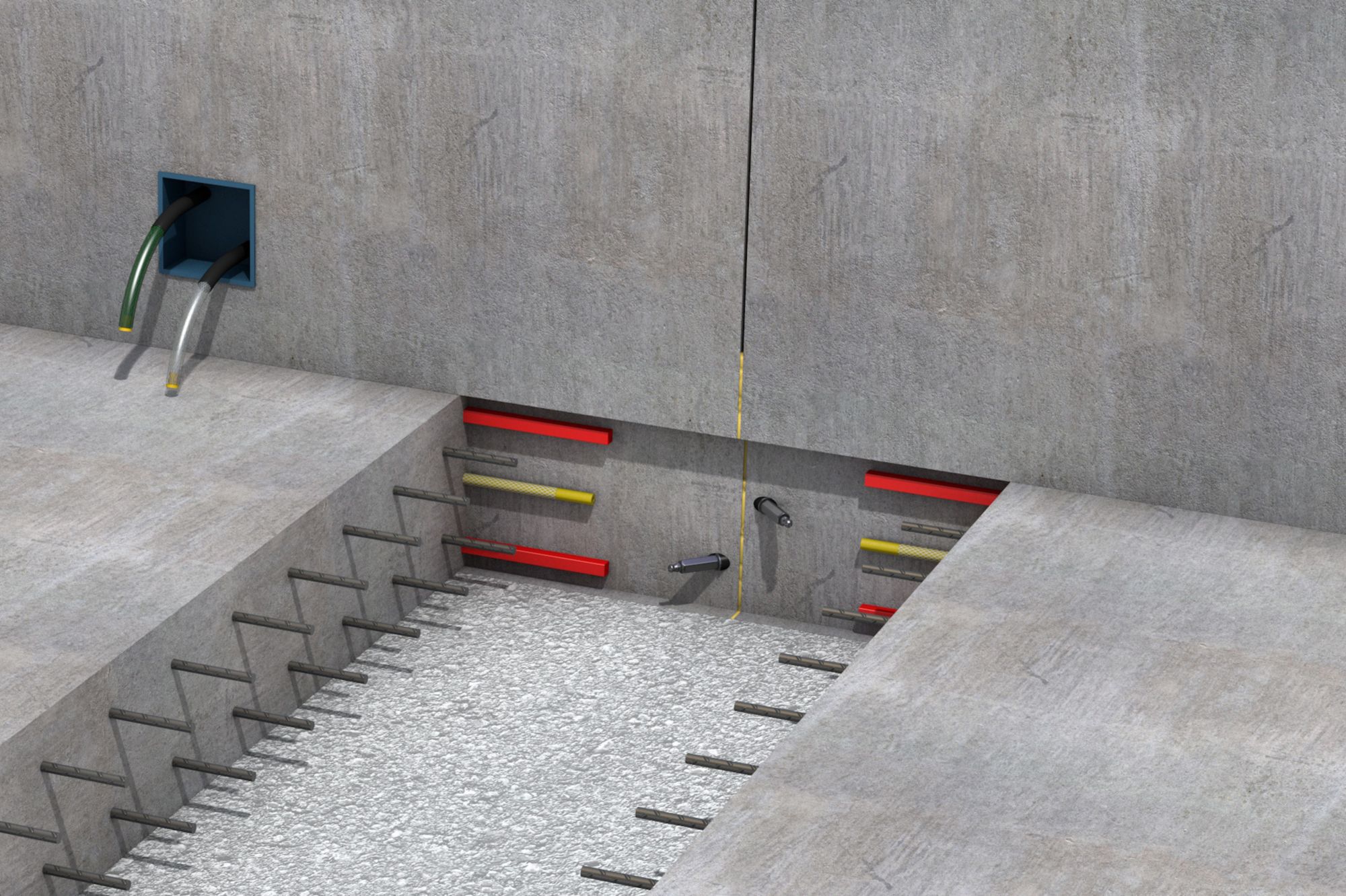 Illustration of Sika injection SikaFuko system below concrete foundation