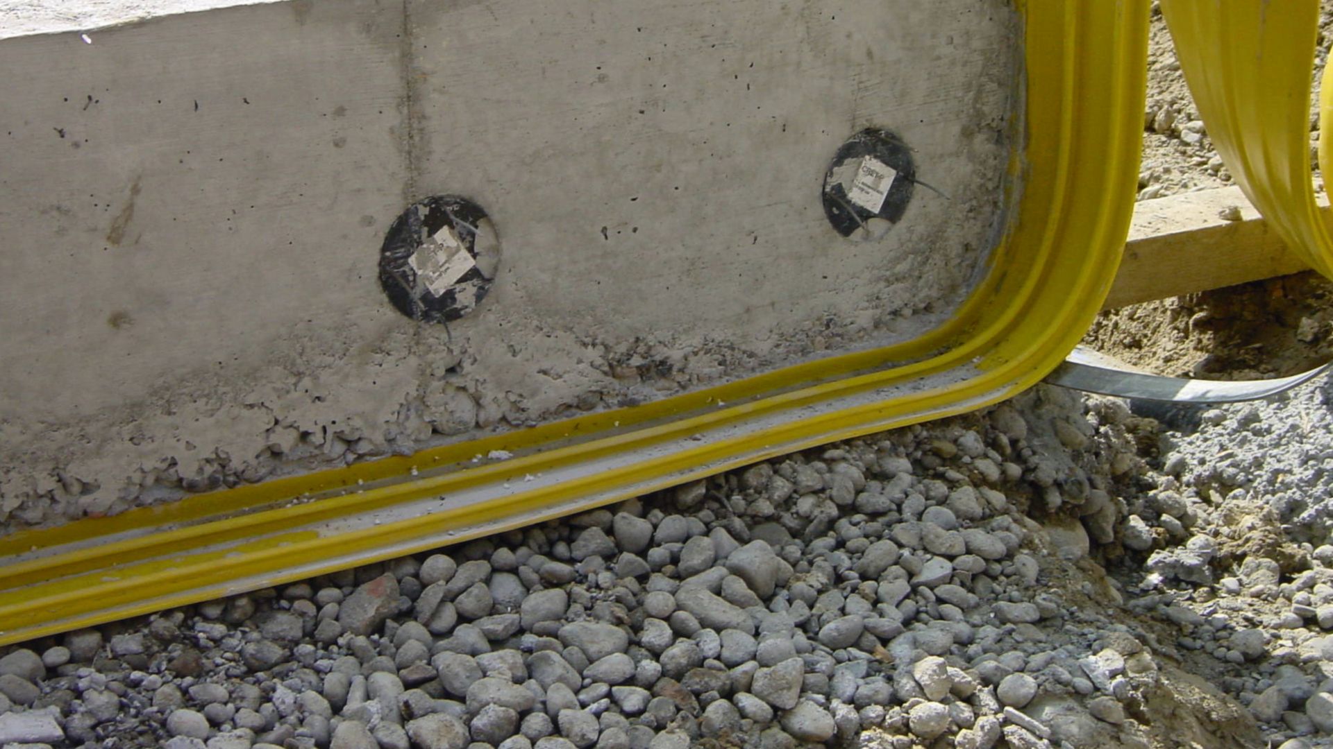 Sika waterbar yellow joint waterproofing at concrete foundation on construction site