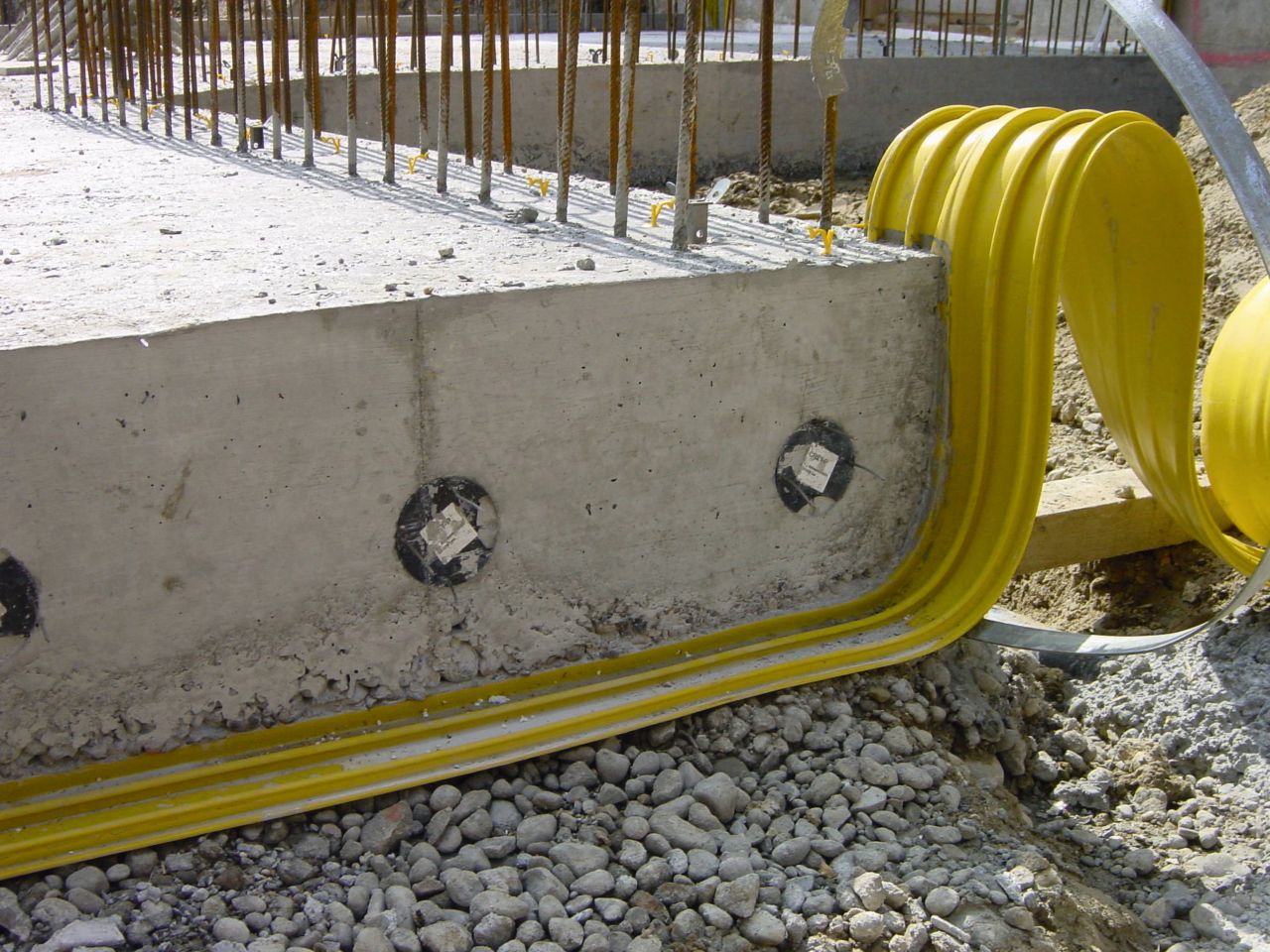 Sika waterbar yellow joint waterproofing at concrete foundation on construction site