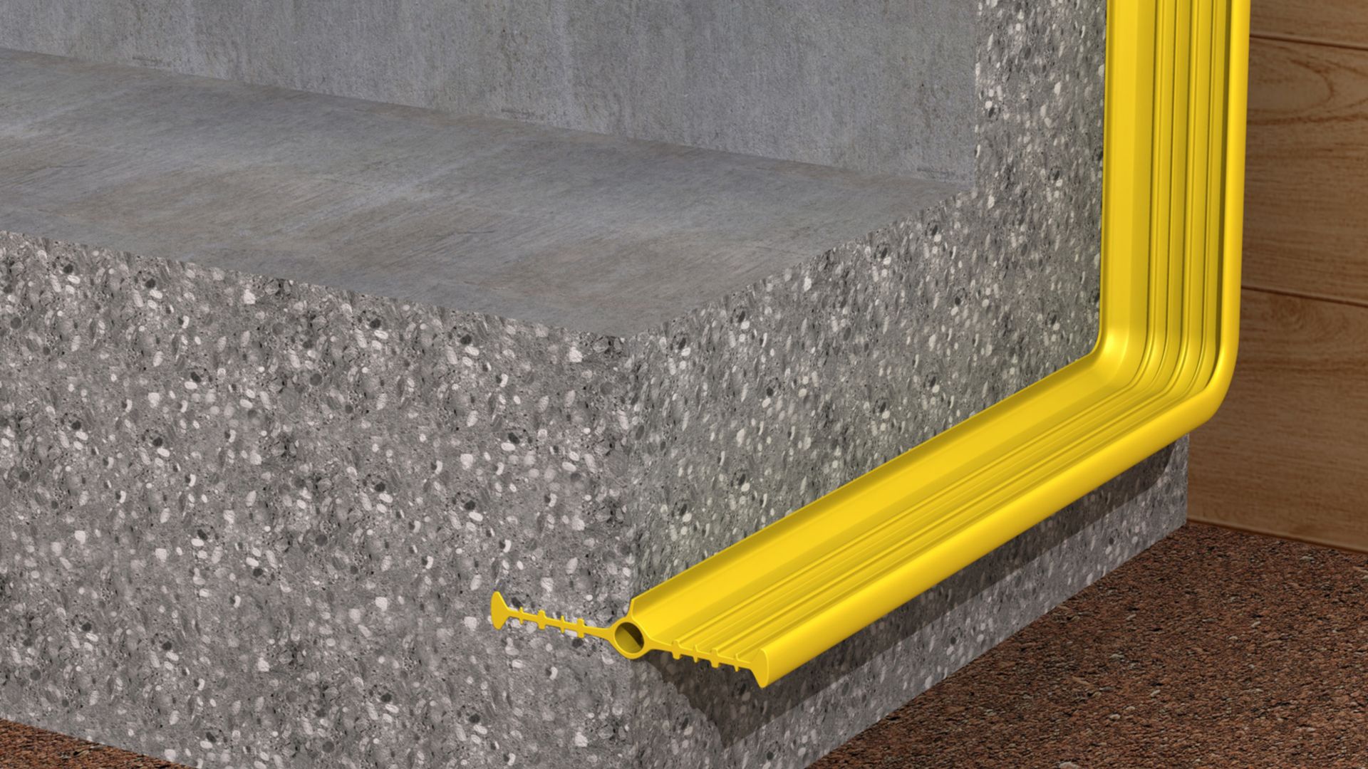 Illustration of Sika yellow waterbar waterproofing at concrete foundation