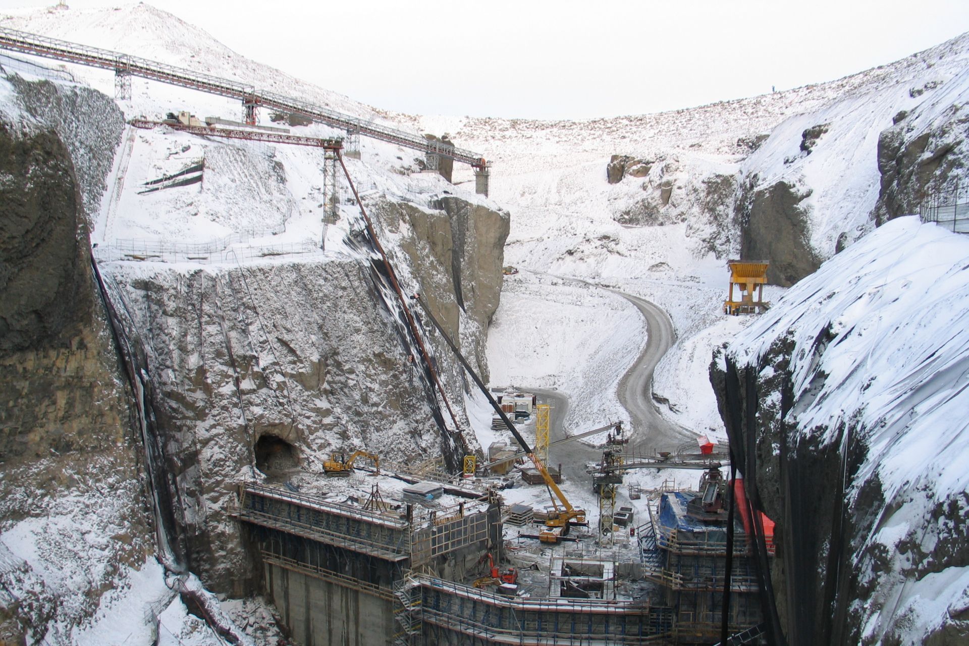 Construction site of Karahnjukar Hydropower Plant under arctic conditions in Iceland