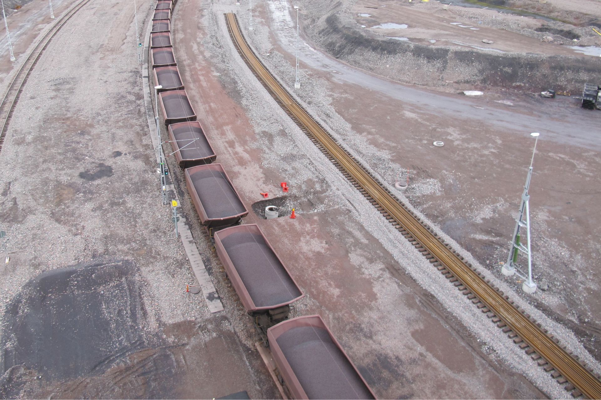 Iron ore in form of fines and pellets is transported by rail to the ports of Narvik in Norway and Luleå, Sweden