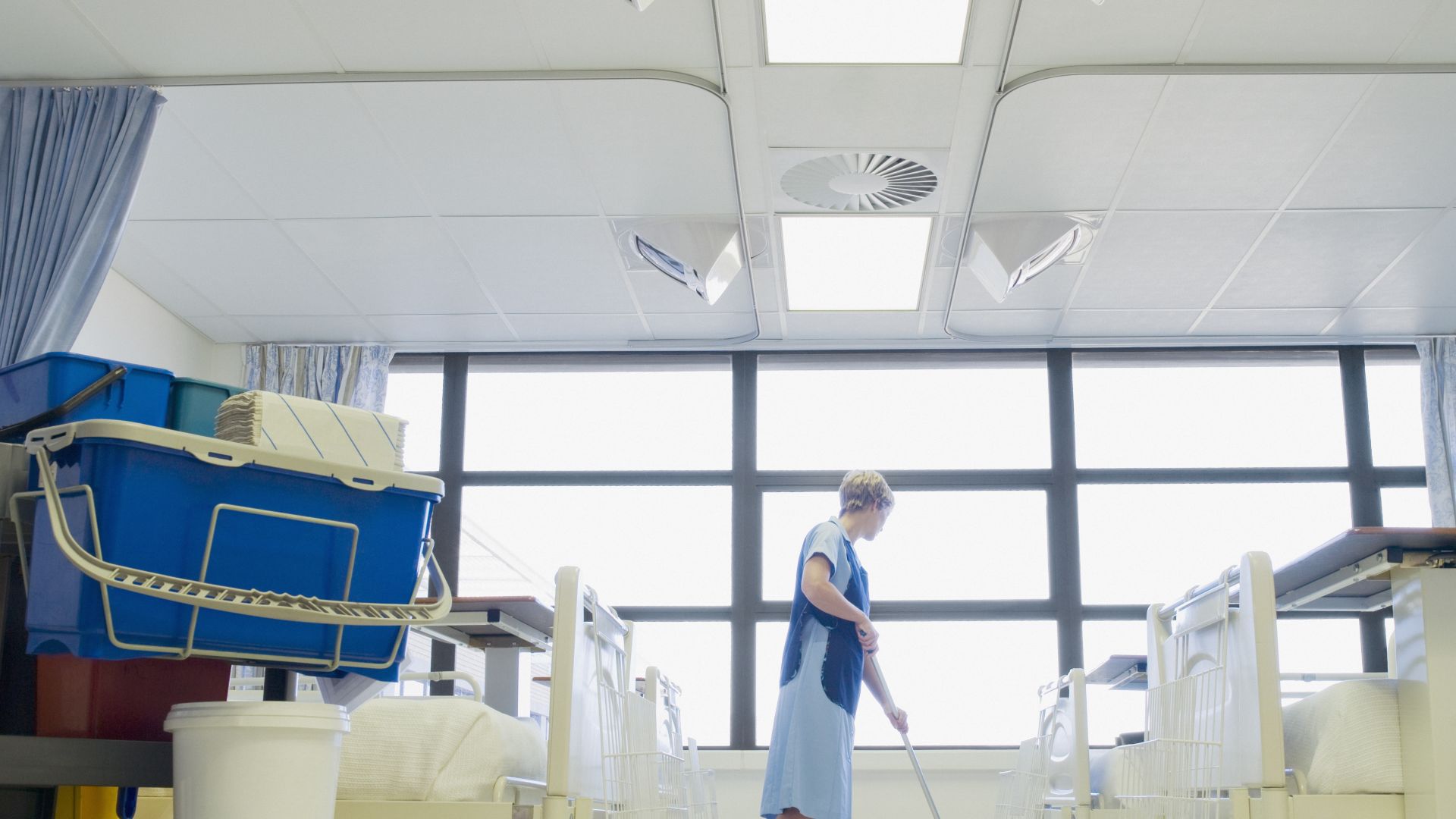 Lady Cleaning Hygenic Floor in a Healthcare Institute