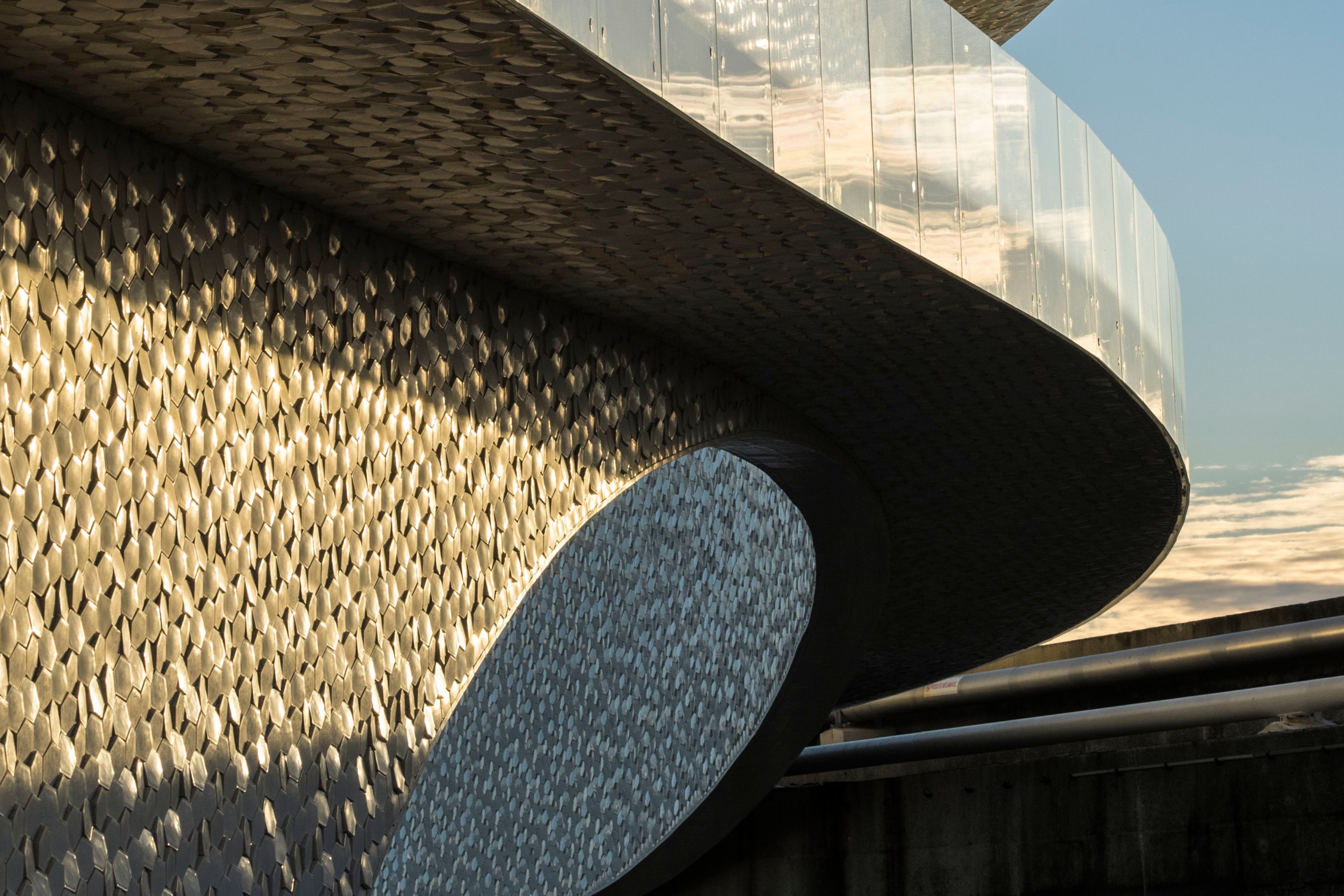 Facade covered with tiles of Leixoes Cruise Terminal in Porto