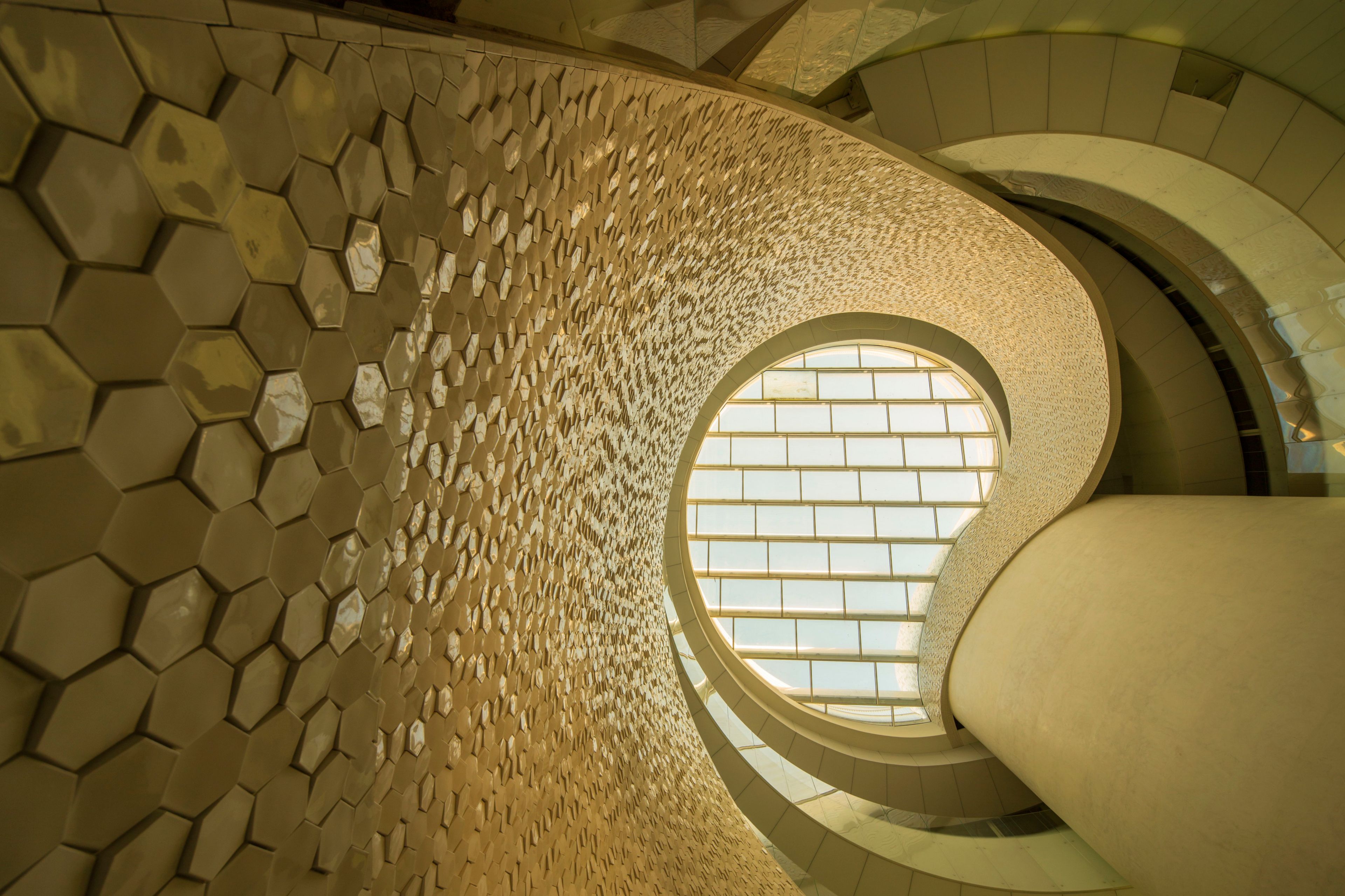 Hexagon shaped tiles on facade of Leixoes Cruise Terminal in Porto 