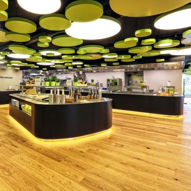 Wood floor in the canteen in Sika office in Zurich