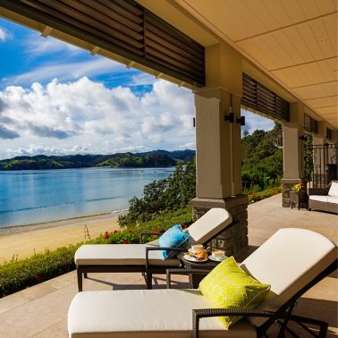 Trace with Helena Bay view in luxury lodge in New Zealand