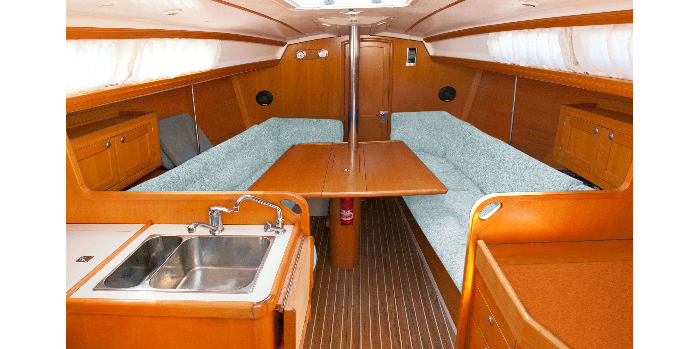 Interior of a yacht showing sealant applications