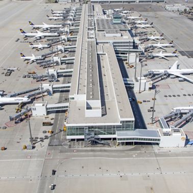 Single-ply roof FPO membrane of Sarnafil installed on Terminal 2-Satellite at Munich Airport in Germany