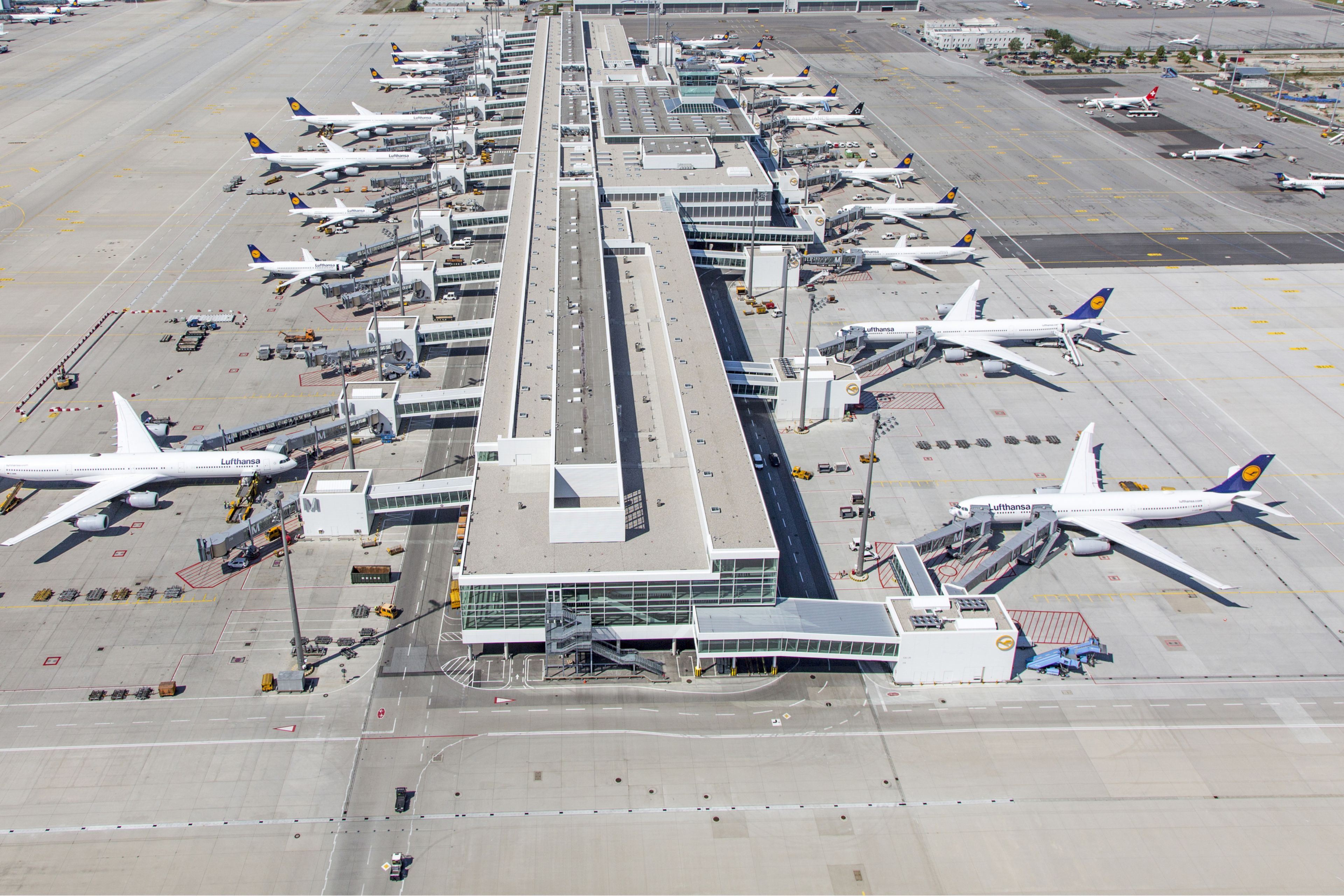 Single-ply roof FPO membrane of Sarnafil installed on Terminal 2-Satellite at Munich Airport in Germany