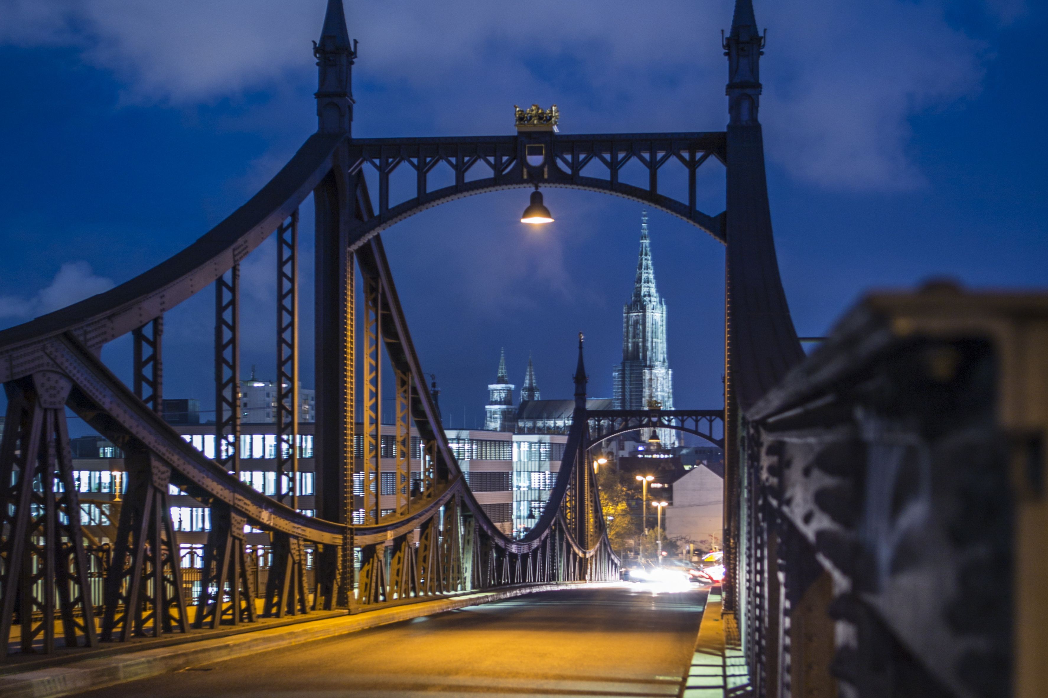 Neutorbridge at night in Ulm, Germany