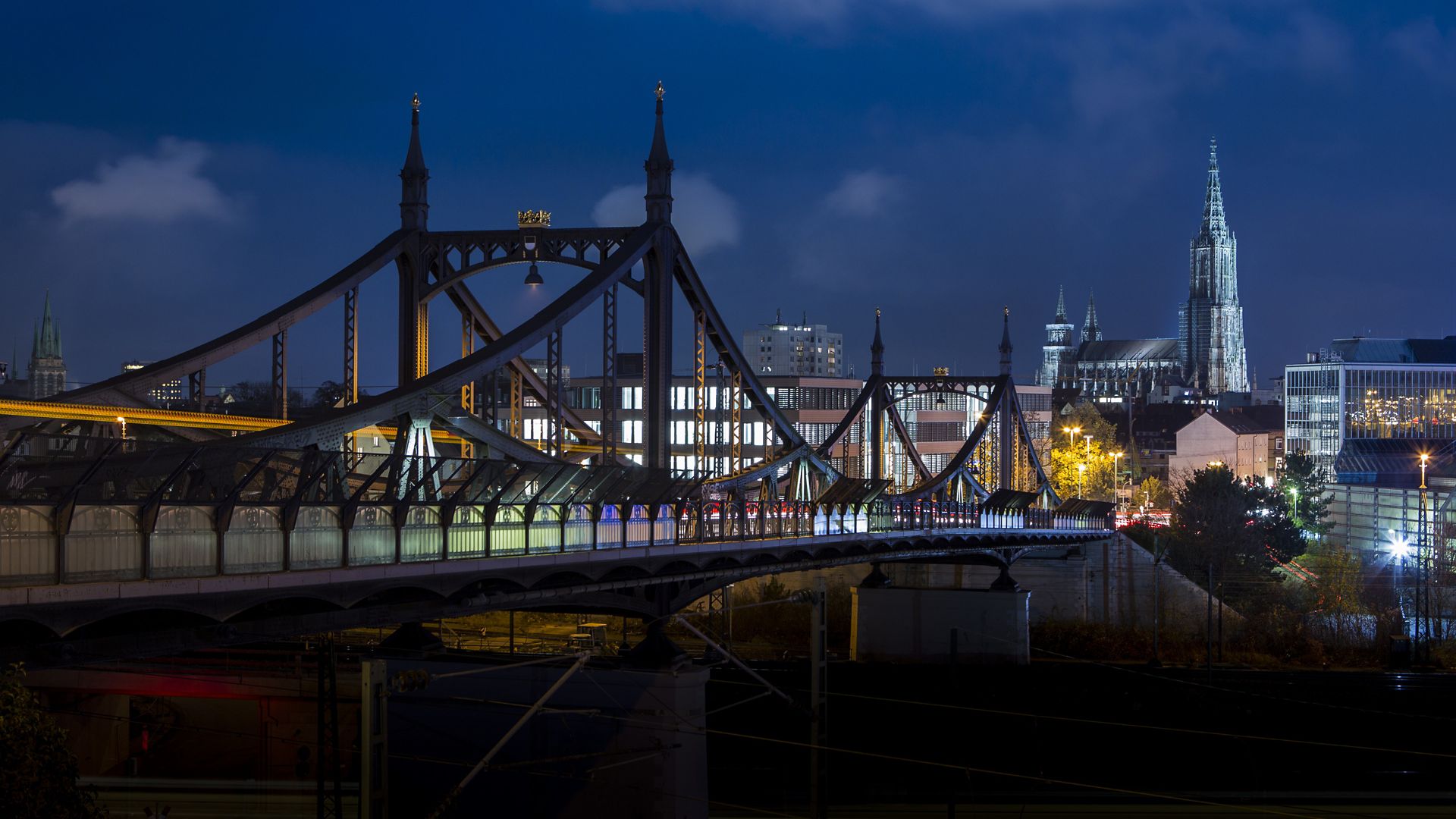 Neutorbridge at night in Ulm, Germany