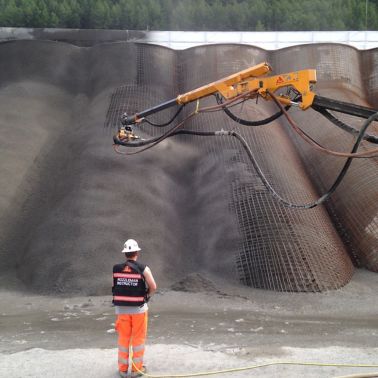 Applying sprayed concrete at Argessa Hydropower Plant, Oberems, Switzerland