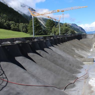 Applying sprayed concrete at Argessa Hydropower Plant, Oberems, Switzerland
