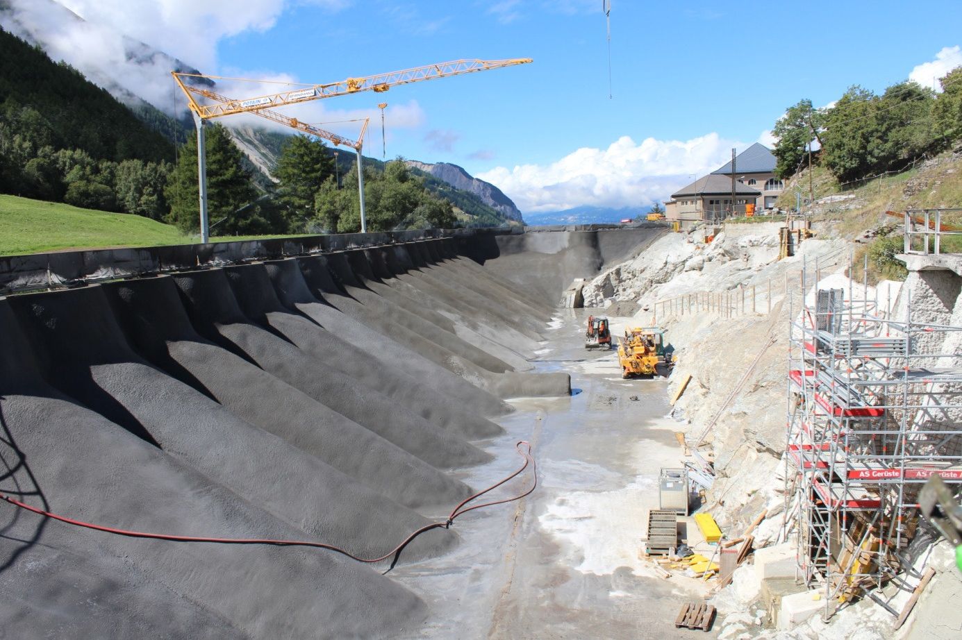 Applying sprayed concrete at Argessa Hydropower Plant, Oberems, Switzerland