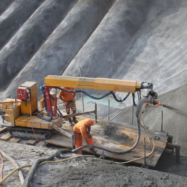 Applying sprayed concrete at Argessa Hydropower Plant, Oberems, Switzerland