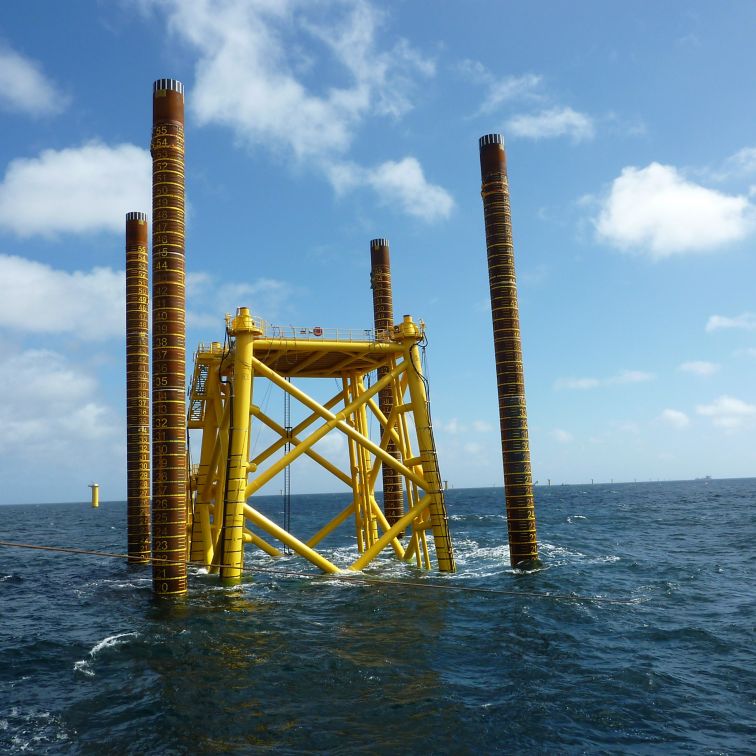 Grouting 4 legged offshore substation structure in the German sector of the North Sore