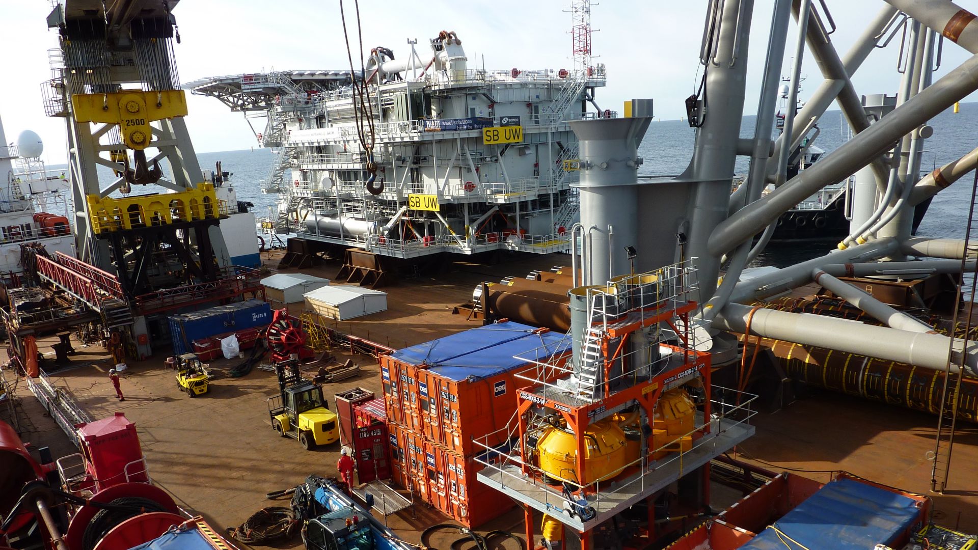 Grouting 4 legged offshore substation structure in the German sector of the North Sore