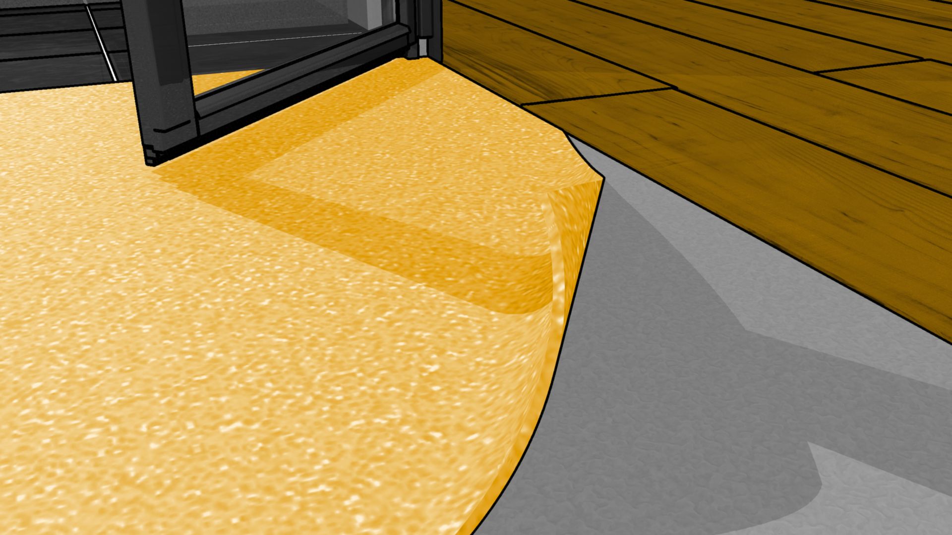 Illustration of interior kitchen floor adhesive application during offsite construction