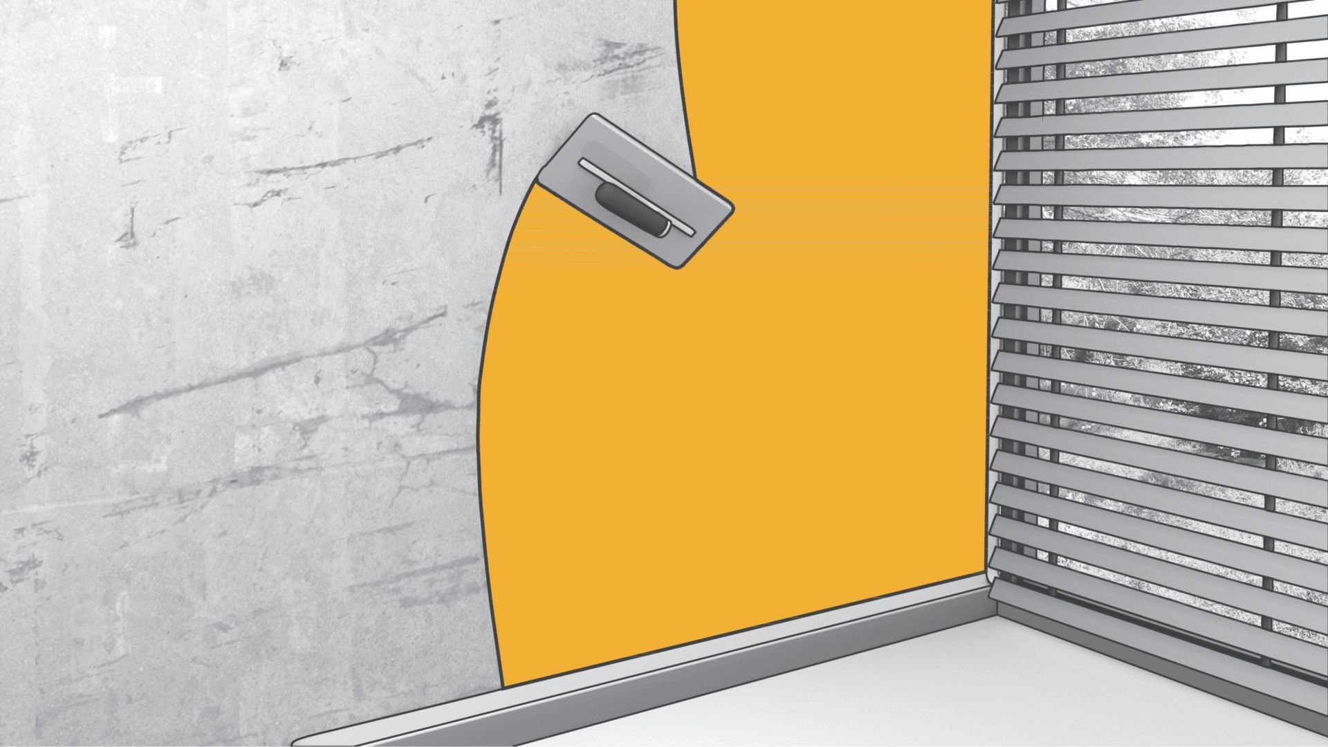 Illustration of wall leveling for interior finishing concrete wall by window