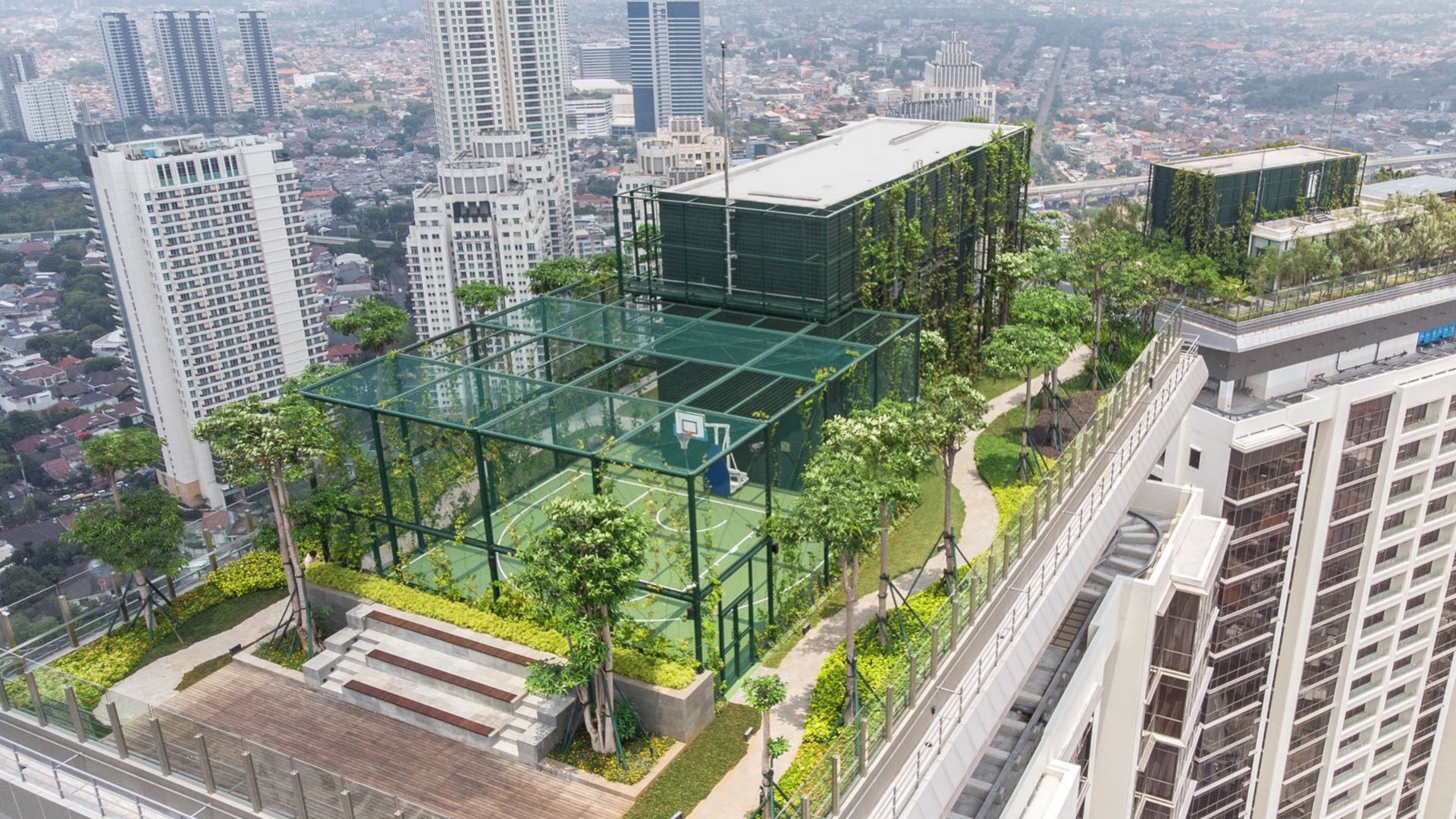 The green roof of the Pakubuwono Rooftop in Jakarta