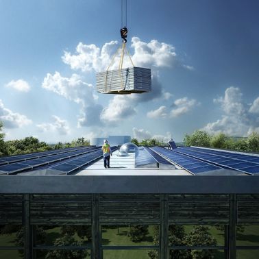 Installing solar panels on roof of Kjorbo powerhouse in Norway