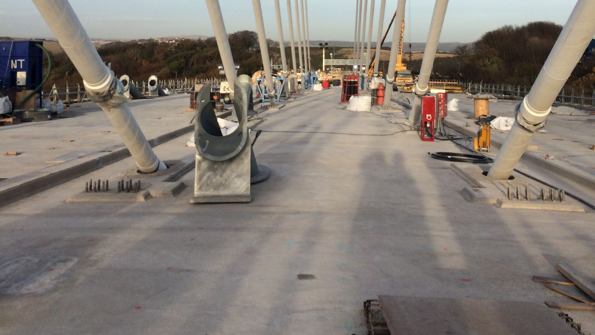 Construction repair works on Queensferry Crossing road bridge in Scotland