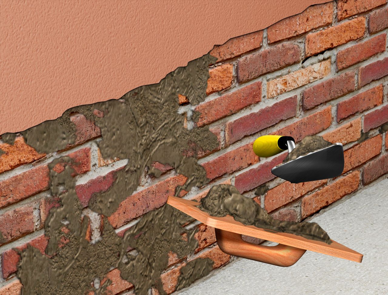   Application of renovation mortar on the wall