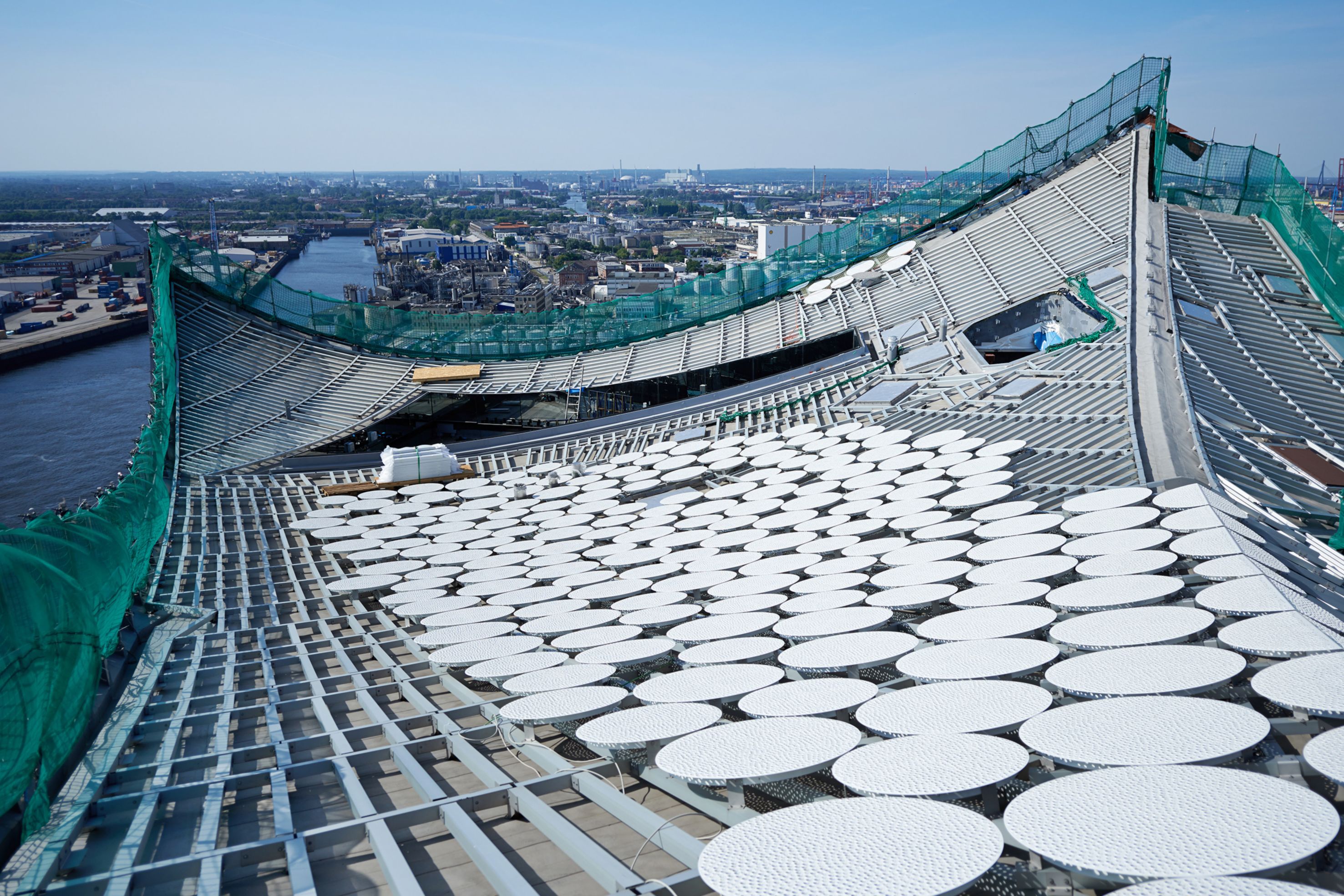 Sarnafil waterproofing membrane on roofing area of Elbphilharmonie in Hamburg 