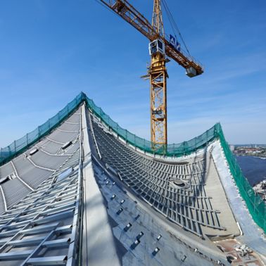 Sarnafil waterproofing membrane on roofing area of Elbphilharmonie in Hamburg 