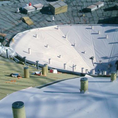 Sarnafil waterproofing membrane on roofing area of Elbphilharmonie in Hamburg 