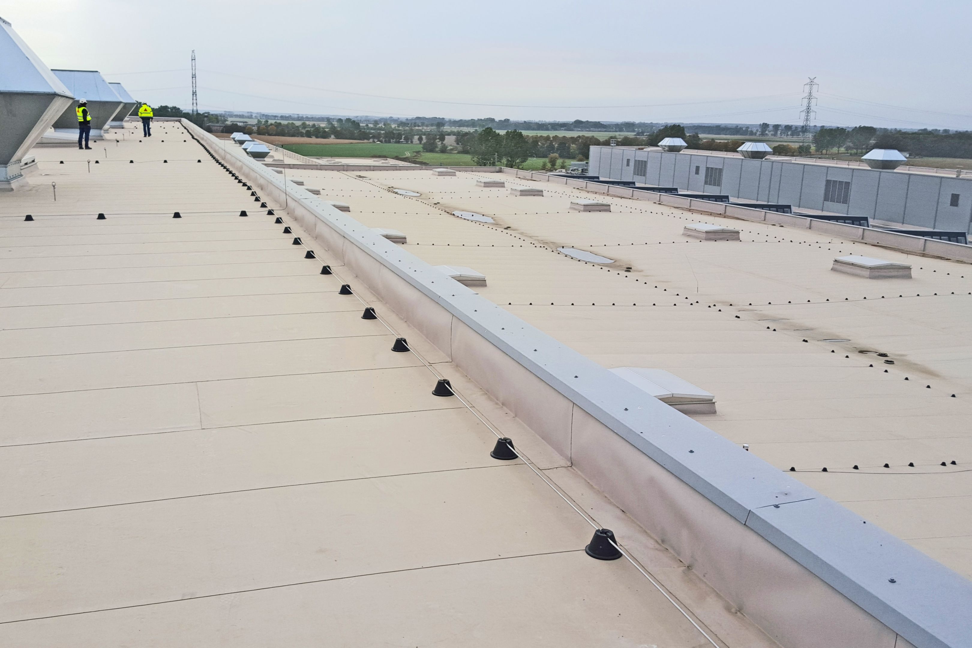 Sarnafil waterproofing membrane on all roofing areas on Volkswagen Plant in Wrzesnia