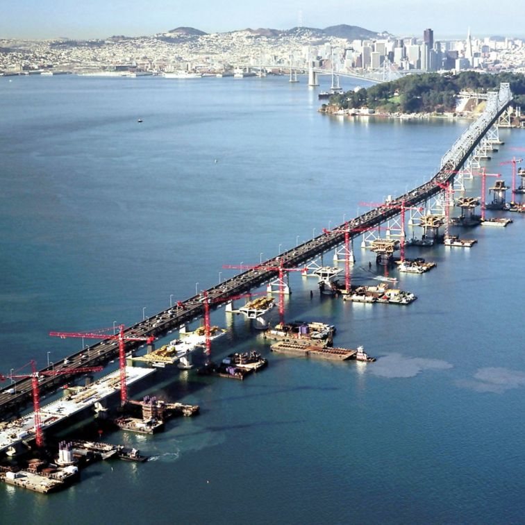 Construction of San Francisco - Oakland Bay Bridge in the U.S.