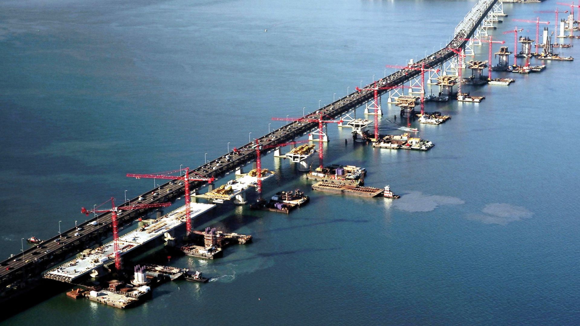 Construction of San Francisco - Oakland Bay Bridge in the U.S.