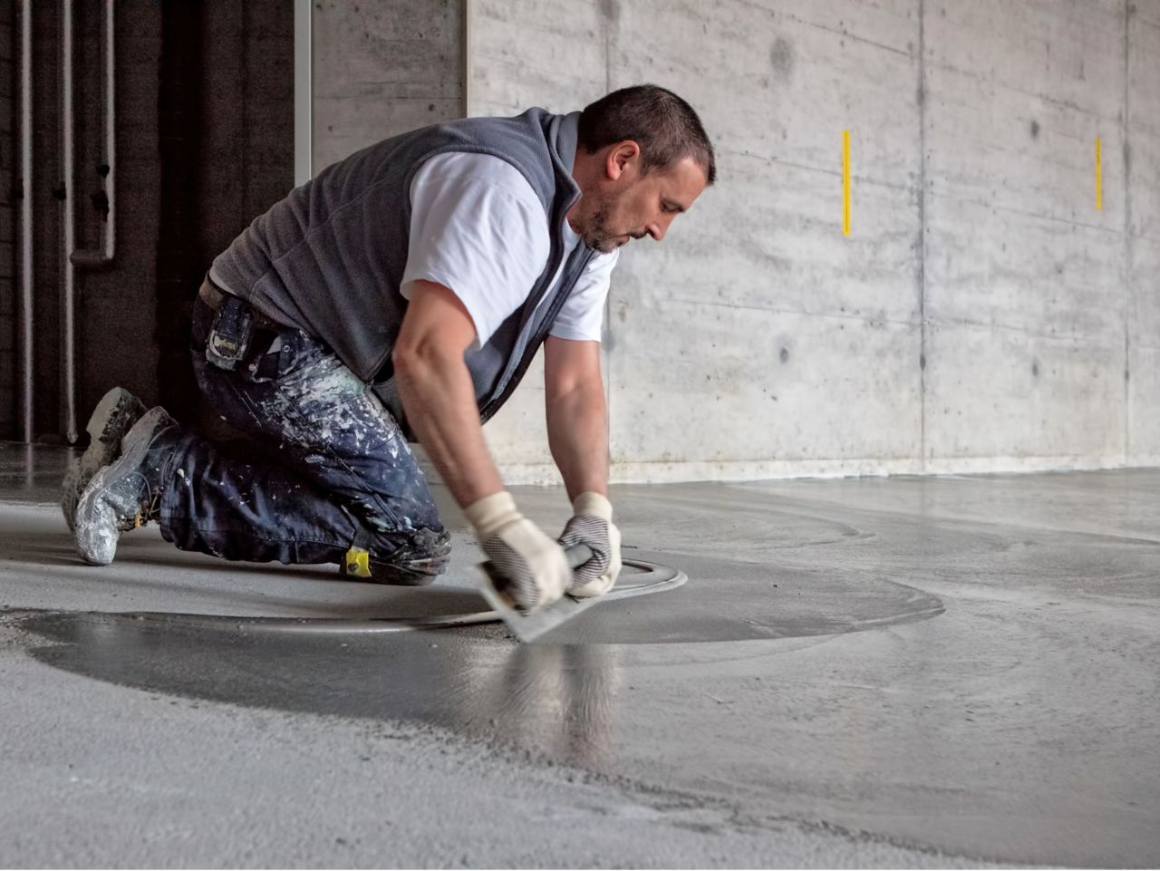 Man applying SikaScreed on floor