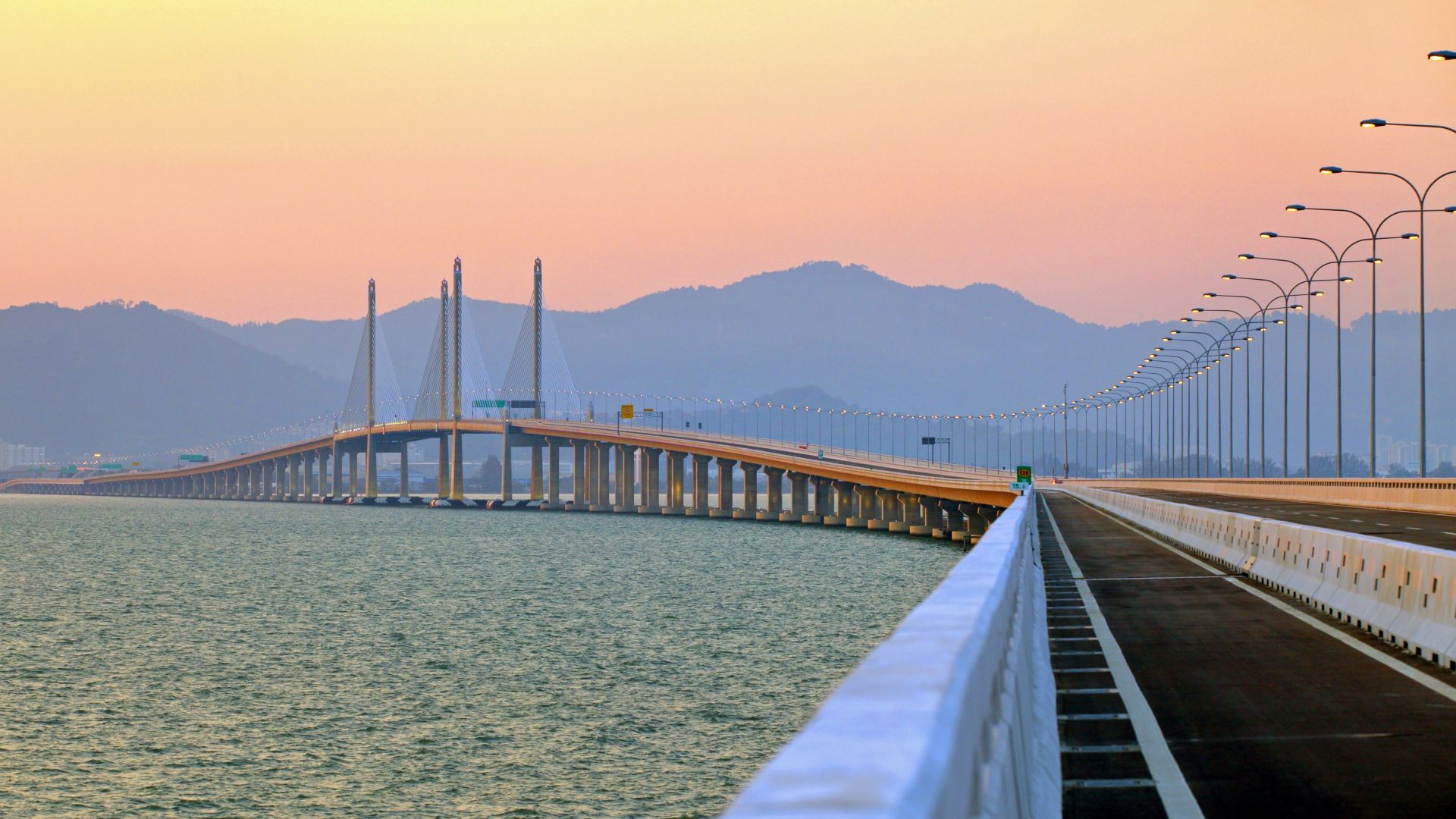 Second Penang Bridge in Malaysia at sunset