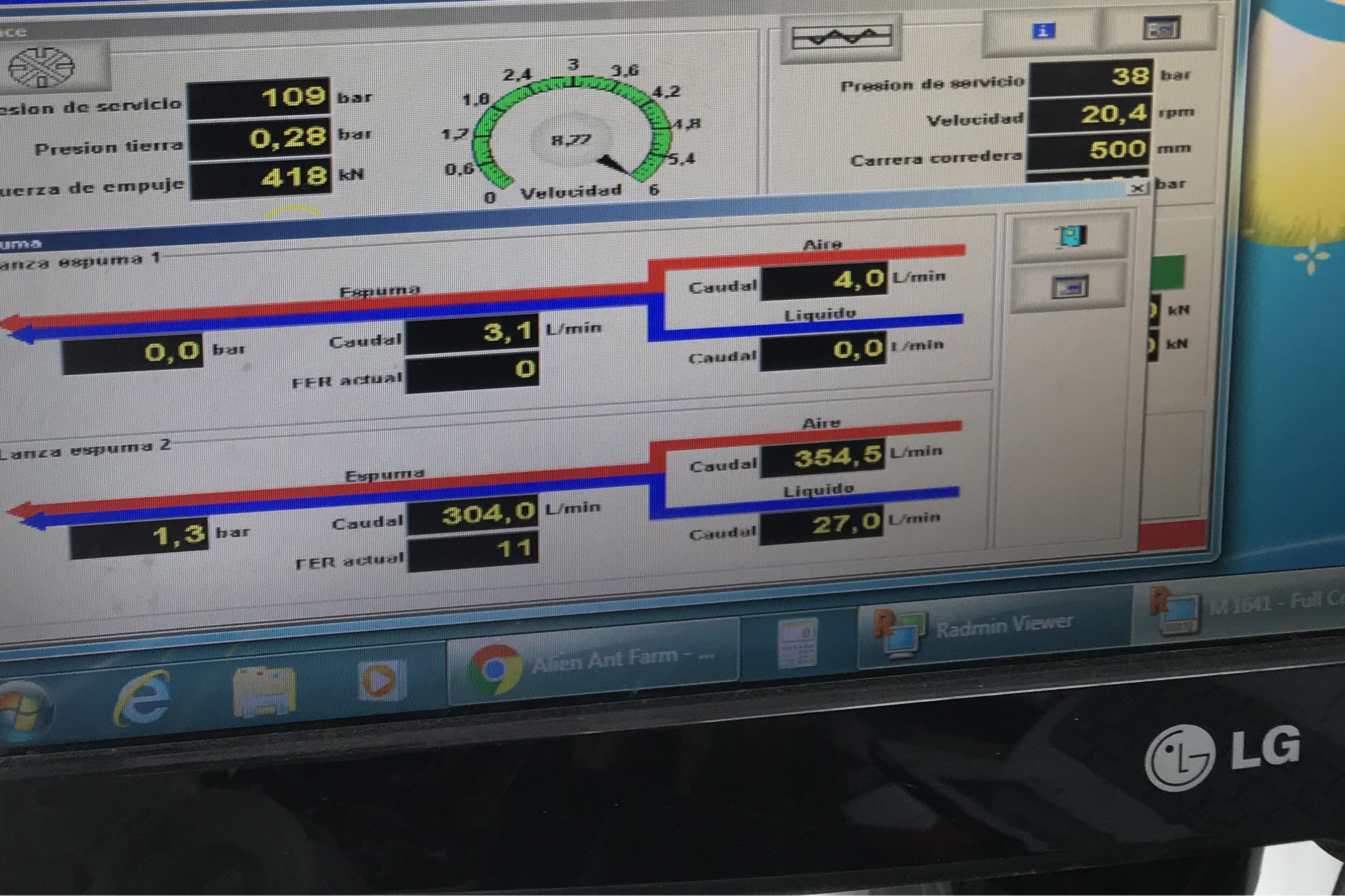 Monitor showing TBM tunneling data