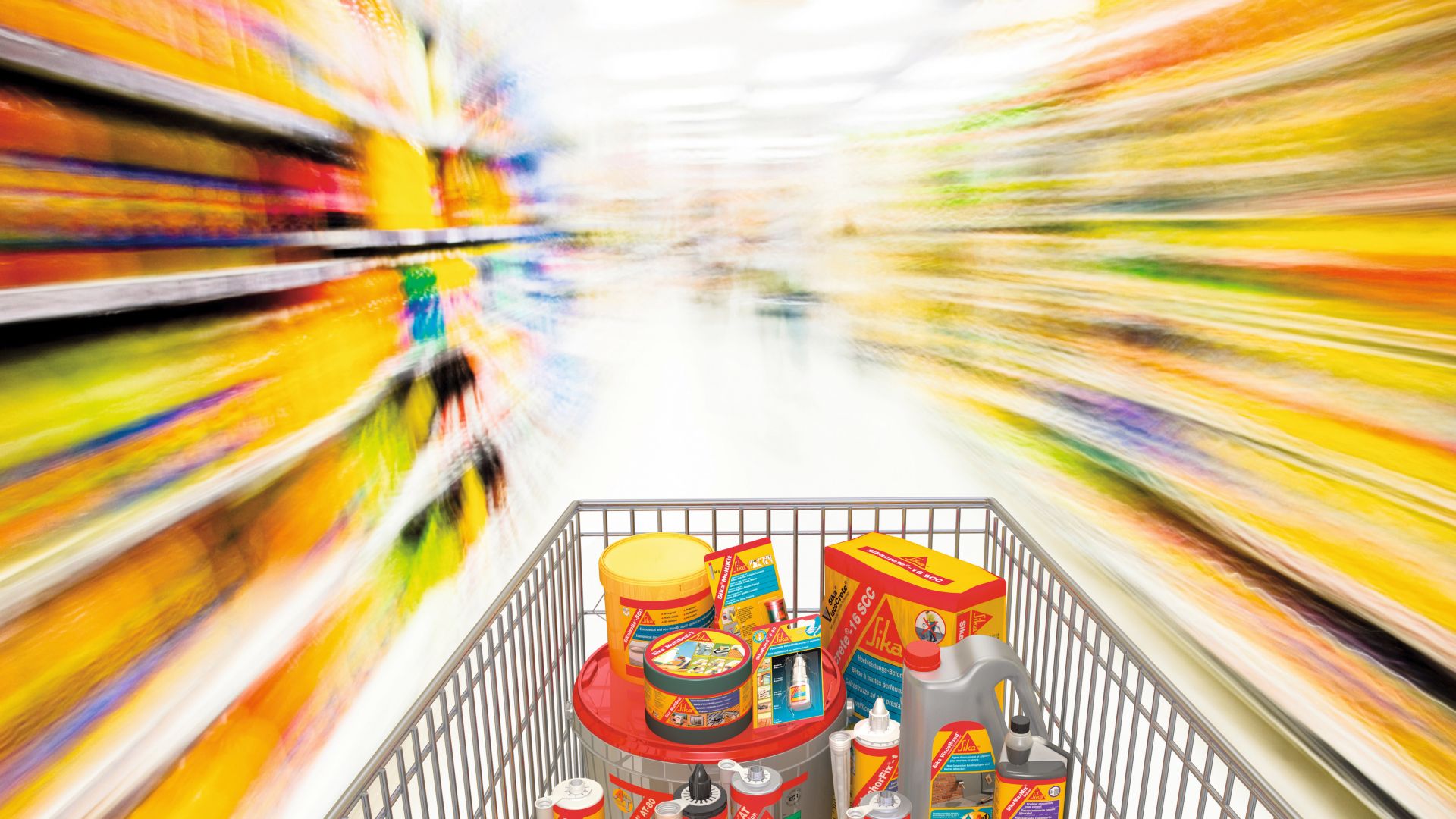 Shopping basket filled with SIka products