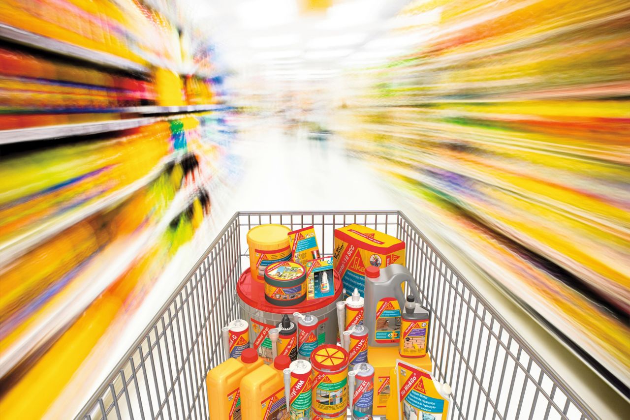 Shopping basket filled with SIka products