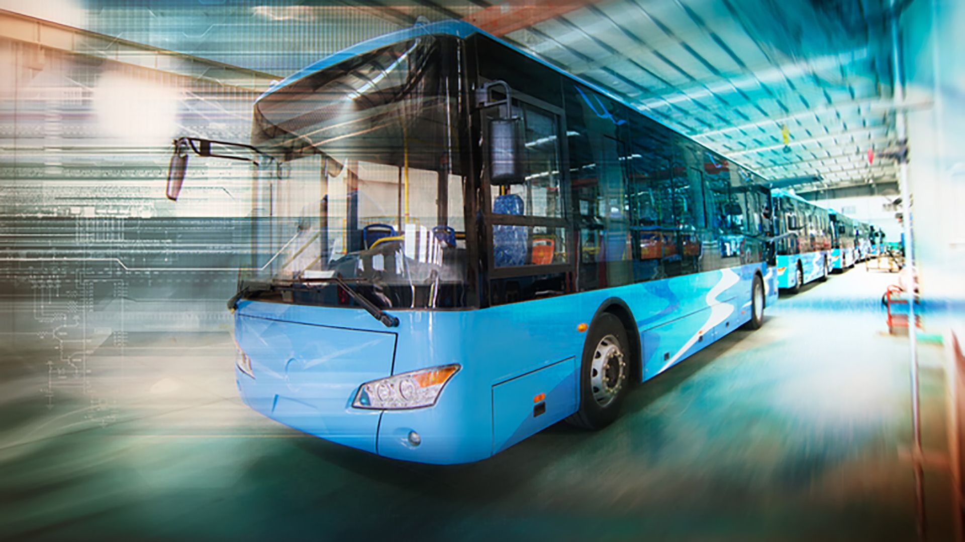 New energy electric bus arranged in the workshop