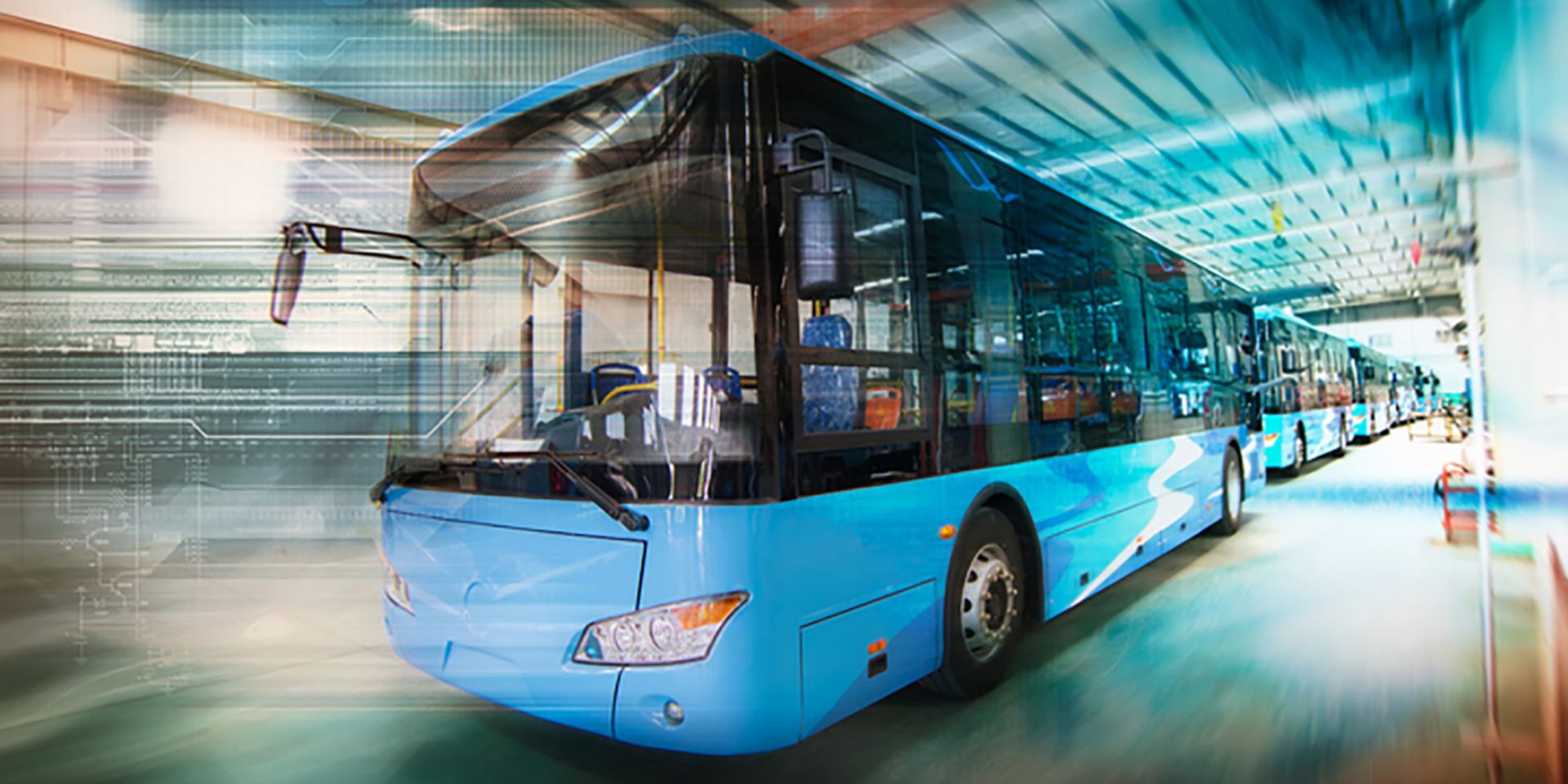 New energy electric bus arranged in the workshop
