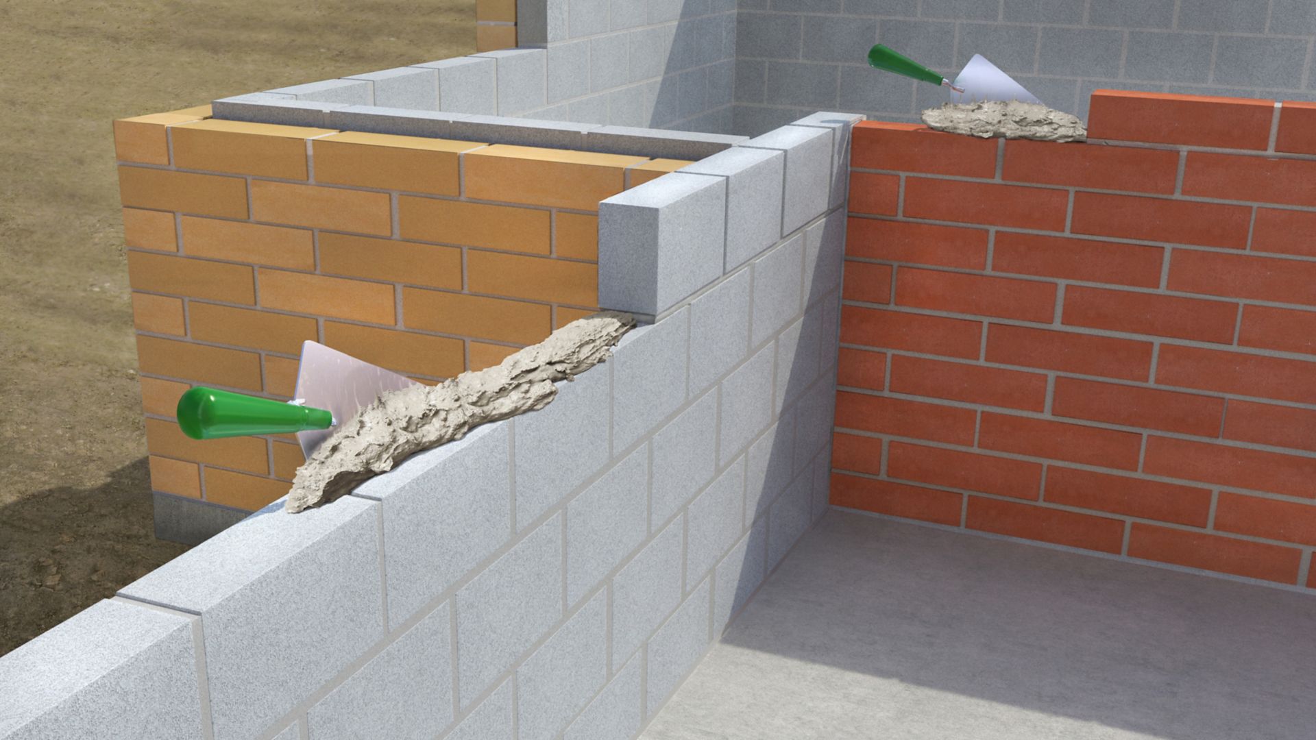 Illustration of Sika MonoTop® bedding mortar for laying concrete block or brick walls with trowel