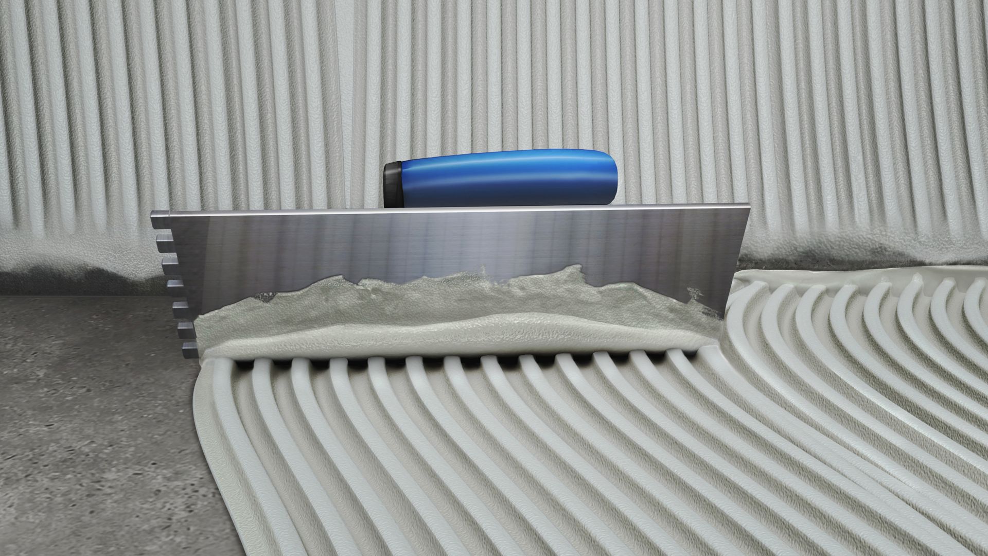 Illustration of trowel applying SikaCeram 270 MultiFlow tile adhesive