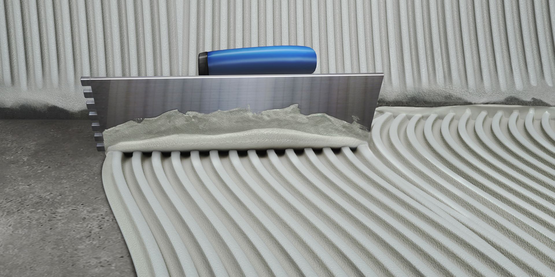 Illustration of trowel applying SikaCeram 270 MultiFlow tile adhesive