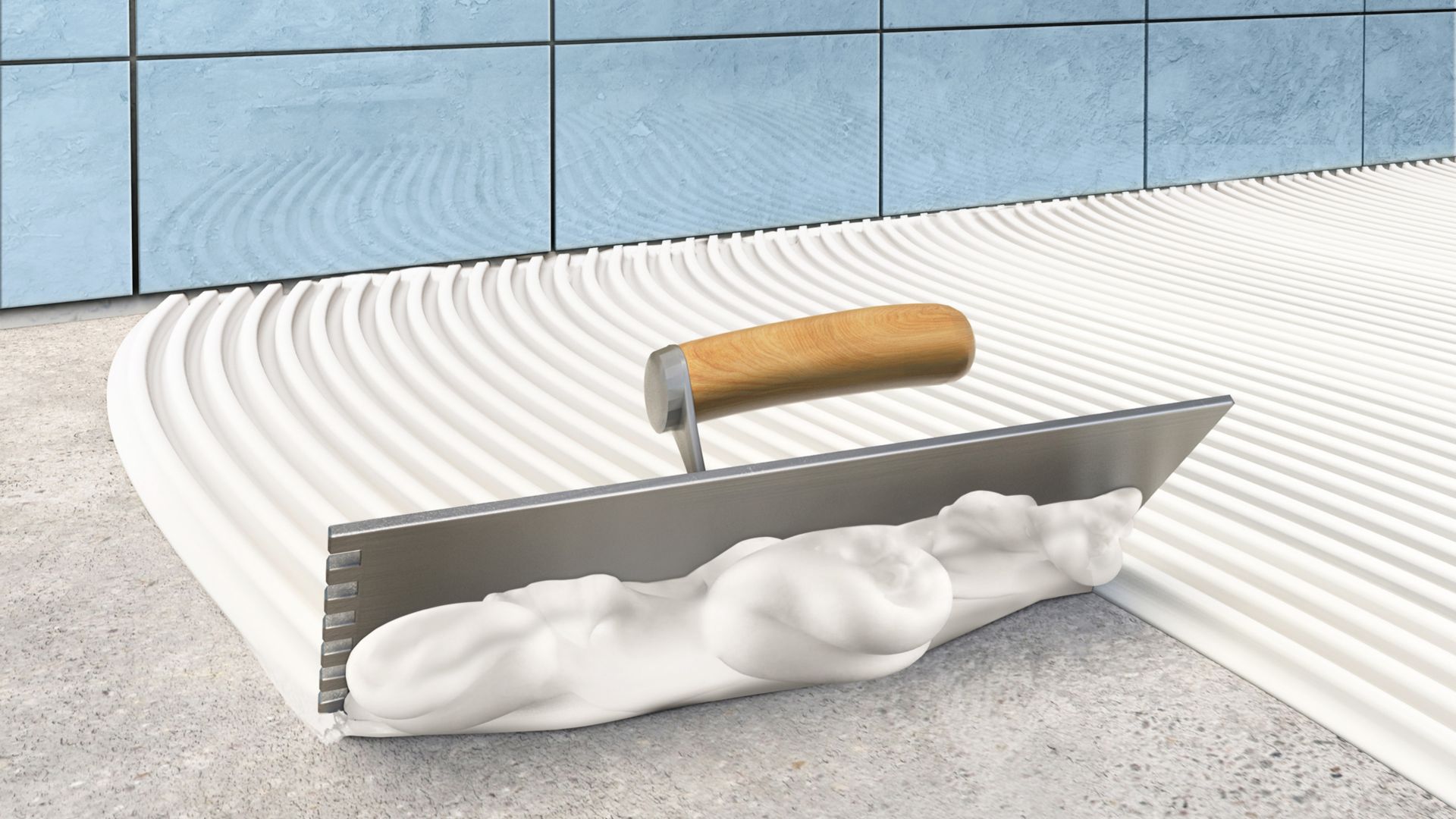 Application of tile adhesive