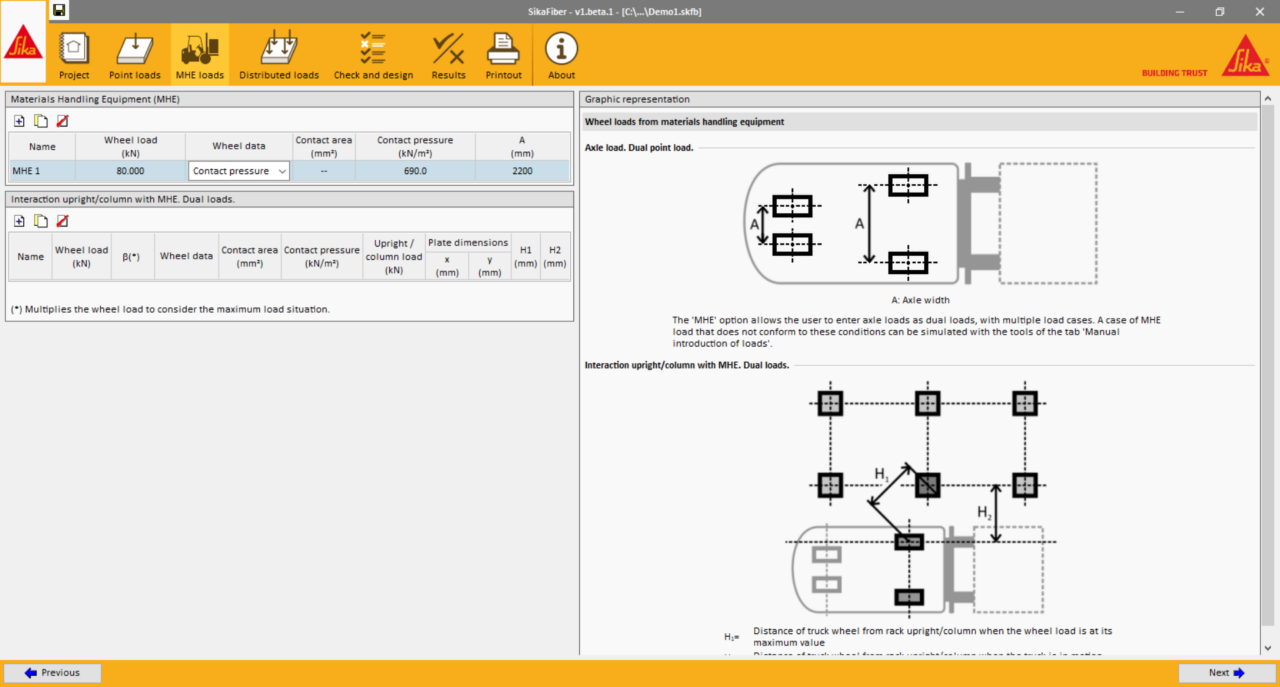 SikaFiber®软件MHE加载计算的屏幕预览