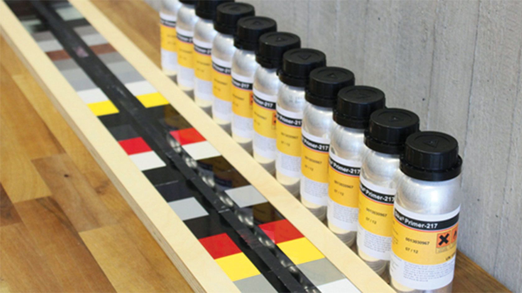 View of Pre-Treatment bottles including Sika Aktivator, Primer and cleaner