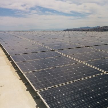 Photovoltaic panels on the top of the Ferrocement Canopy at the Stavros Niarchos Cultural Center