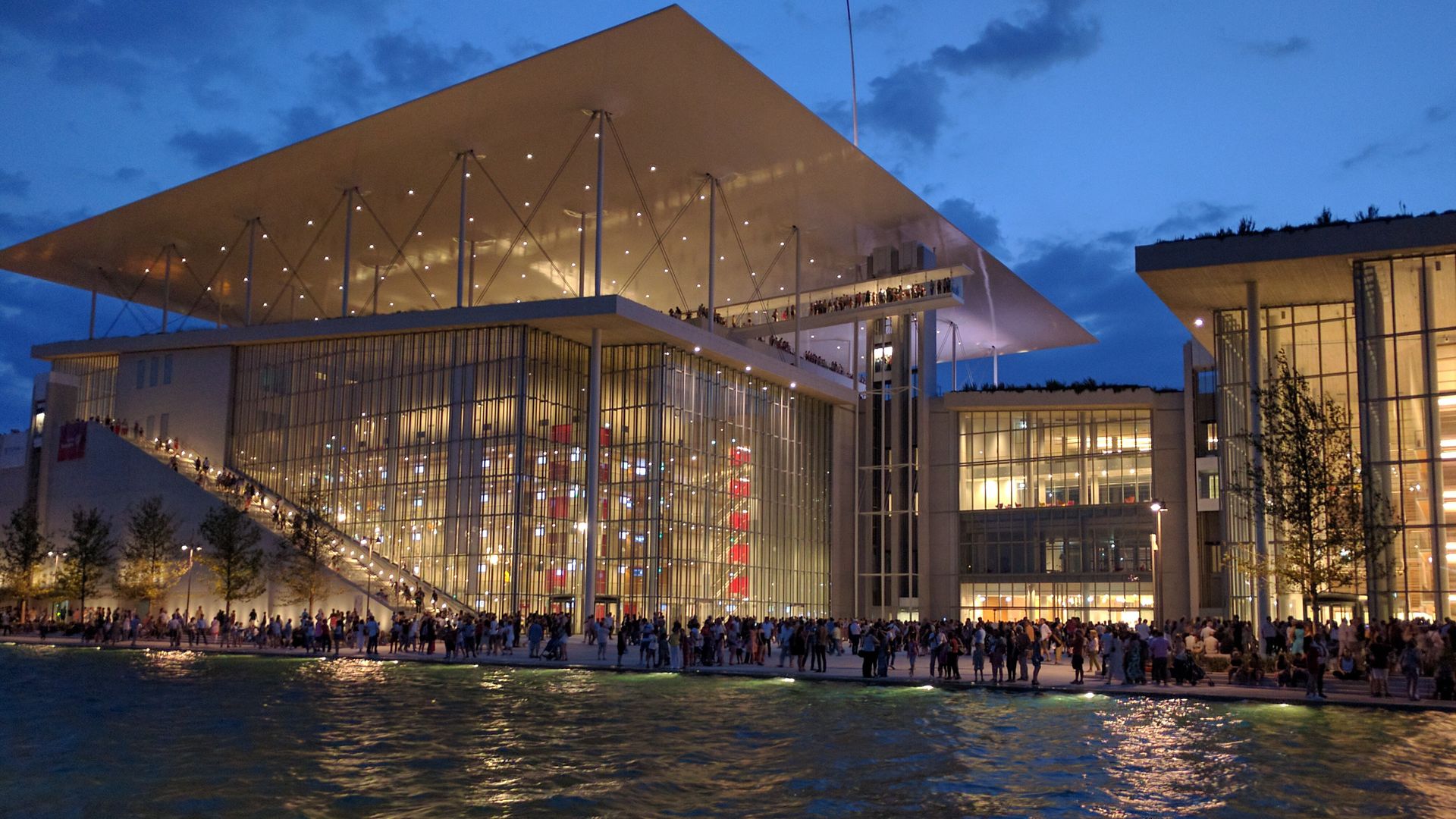 The Stavros Niarchos Foundation Cultural Center by night