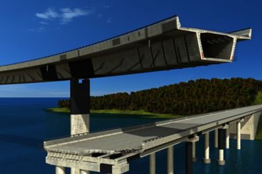 Illustration of concrete bridge with structural strengthening carbon fiber plates and FRP fabric